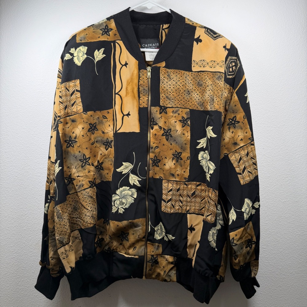 Vintage Cascais of California Floral Bomber Jacket 2XL Mervyn's Grandma Core Zip